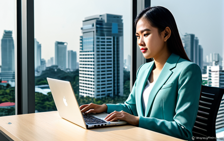 Modern Bangkok Office Scene**

A young professional woman, fully clothed in a stylish and modest business outfit, working on a laptop at a desk in a modern office in Bangkok, Thailand. Large windows overlook the cityscape. Safe for work, appropriate content, professional setting, perfect anatomy, natural pose, high quality, well-formed hands.

**