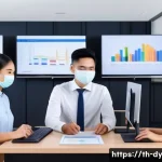 고객 이탈 원인 진단 체크리스트 - A modern Thai customer service office with diverse staff attentively monitoring customer behavior on...