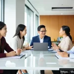 고객 이탈 방지를 위한 팀워크 강화 전략 - A diverse professional team in a modern Thai office setting, engaged in an open and transparent comm...